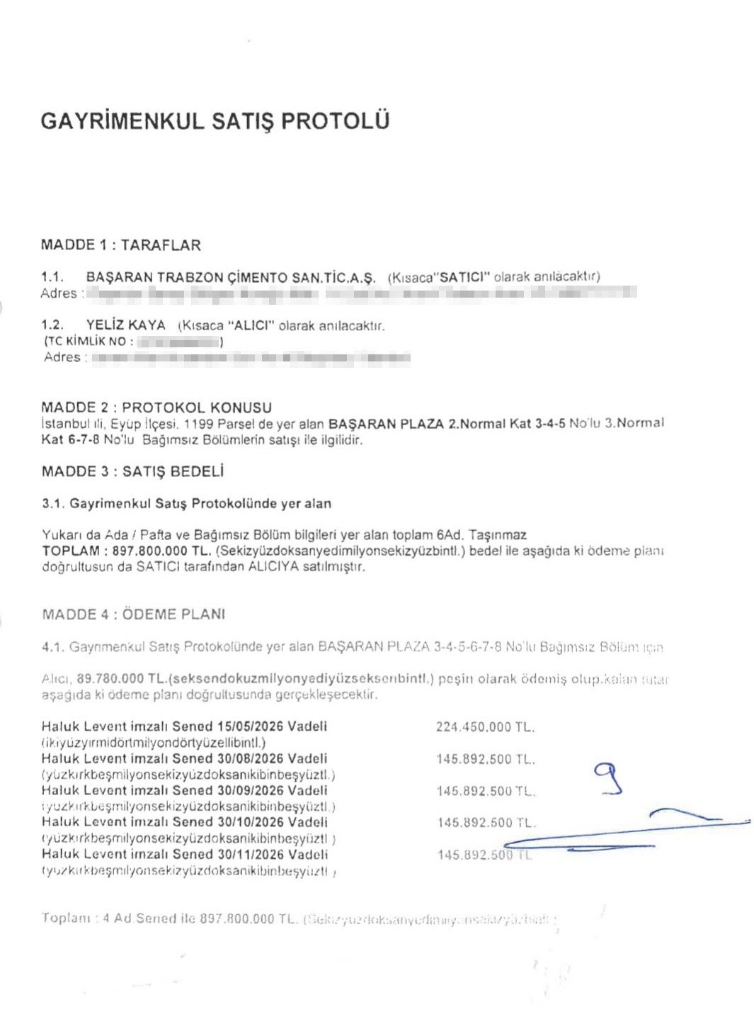Milyonluk gayrimenkul oyunu! Haluk Levent imzalı milyonluk senetler ilk kez ortaya çıktı: İşte Başaran-Levent arasındaki ödeme planı