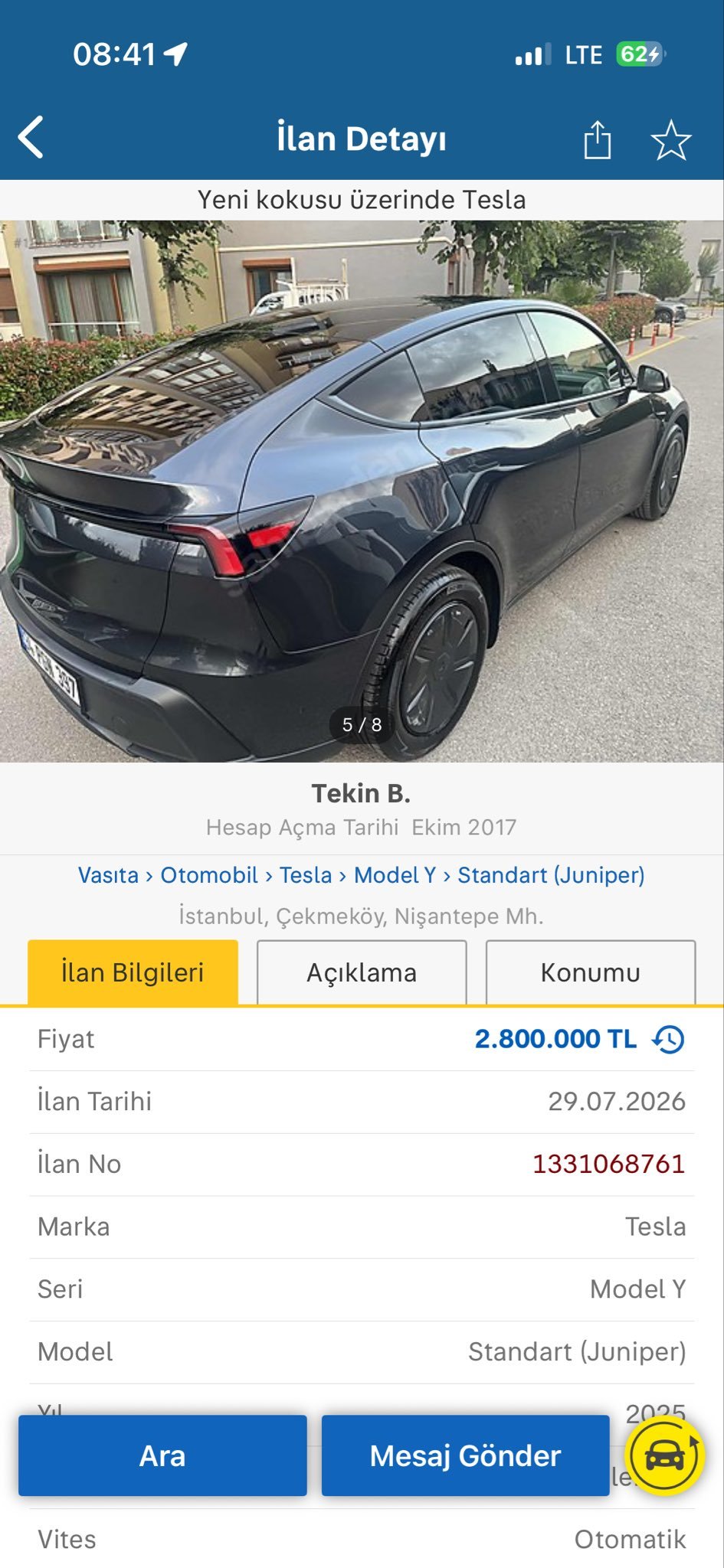 Yeni kokusu üzerinde Tesla" ifadesiyle paylaşılan ikinci el araç ilanı, Ticaret Bakanlığı'nın denetimi sonrası idari para cezasıyla sonuçlandı.