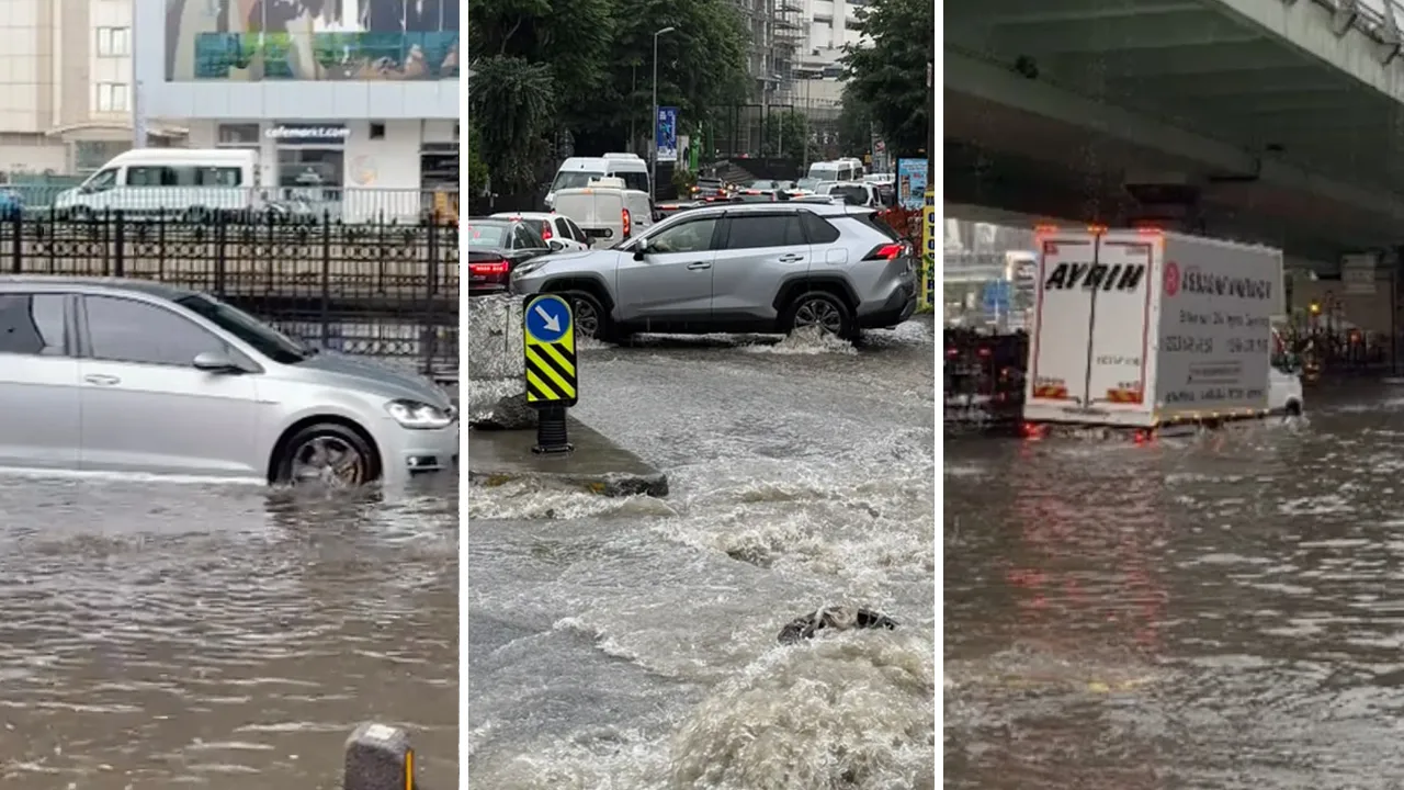 İstanbul'da sağanak yağış! Caddeler göle döndü