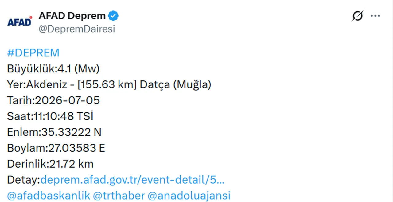 Az önce deprem nerede oldu, kaç büyüklüğünde? 5 Temmuz 2026 son depremler listesi