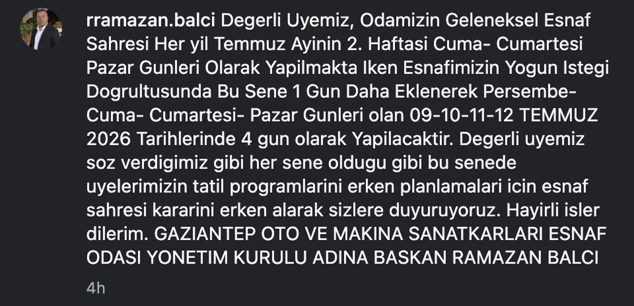 Esnaf Sahresi ne zaman 2026? Bu seneki Gaziantep Esnaf Sahresi tarihleri duyuruldu
