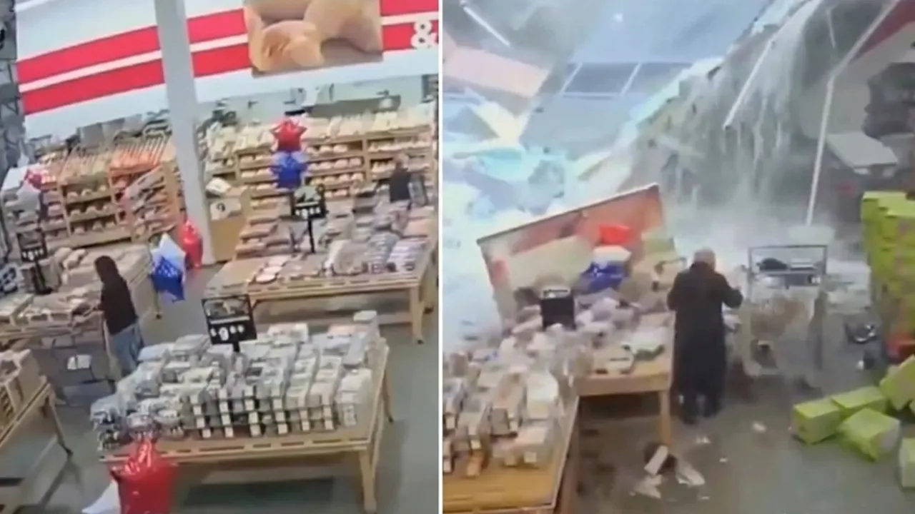 ABD’yi sel vurdu, marketin çatısı çöktü! Müşteriler neye uğradığını şaşırdı, molozların altında kaldılar