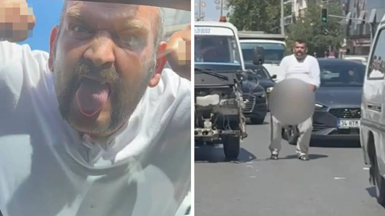Trafikte skandal görüntü: Önce dil çıkardı, sonra pantolonunu indirdi!