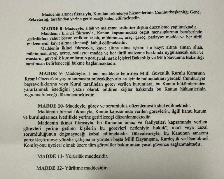 Çerçeve yasanın son 5 maddesi