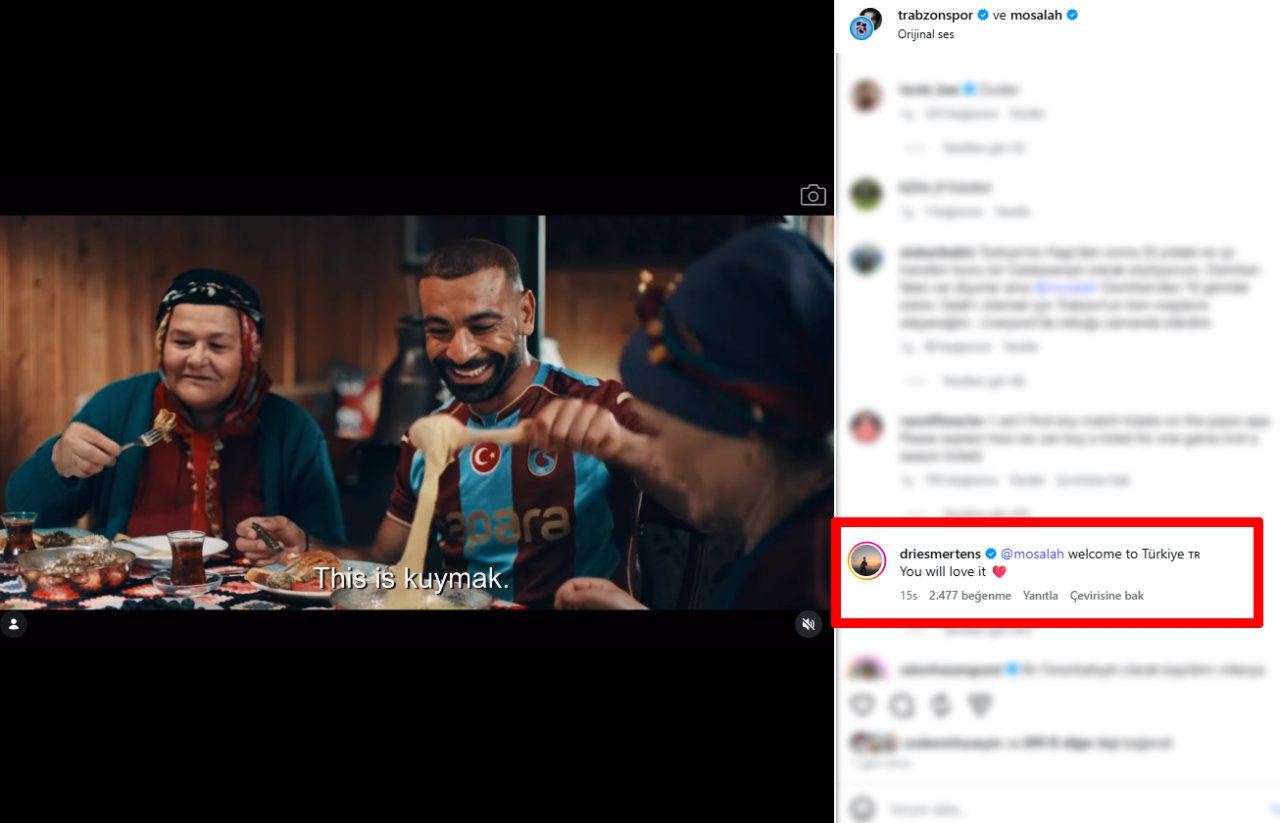 Drşes Mertens'in Mohamed Salah videsouna yaptığı yorum