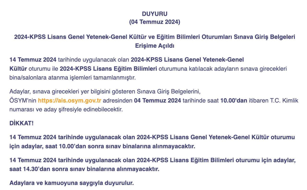 KPSS sınav yerleri ne zaman açıklanacak? 2026 KPSS Lisans, Ön Lisans ve Ortaöğretim sınav tarihleri