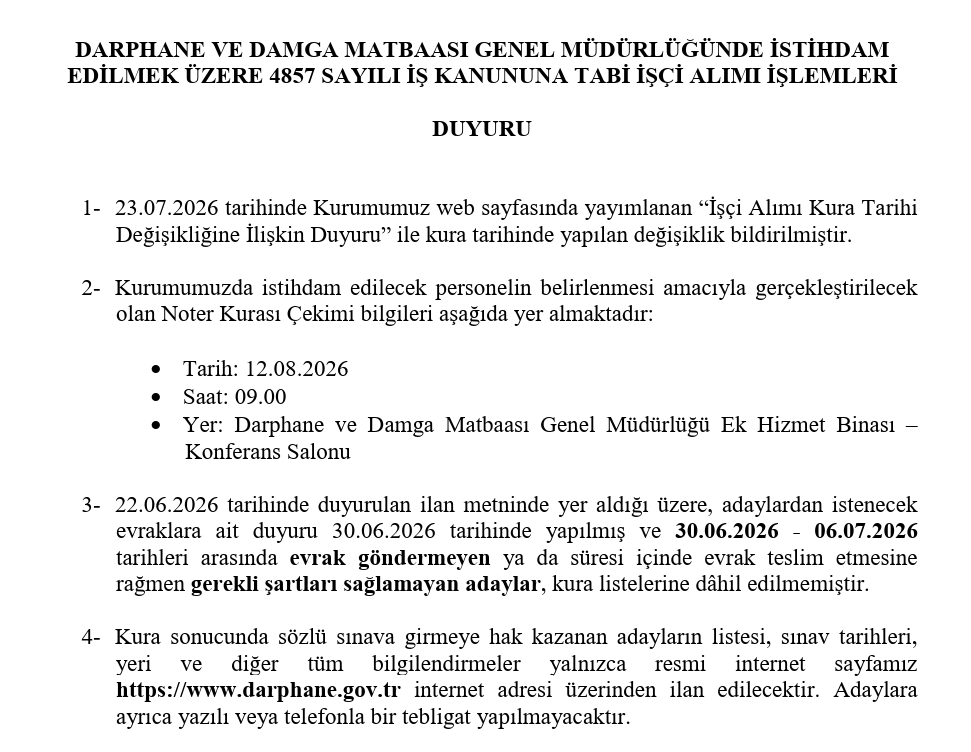 Darphane sürekli işçi alımı kura sonuçları nasıl öğrenilir? Darphane işçi alımı listesi sorgulama
