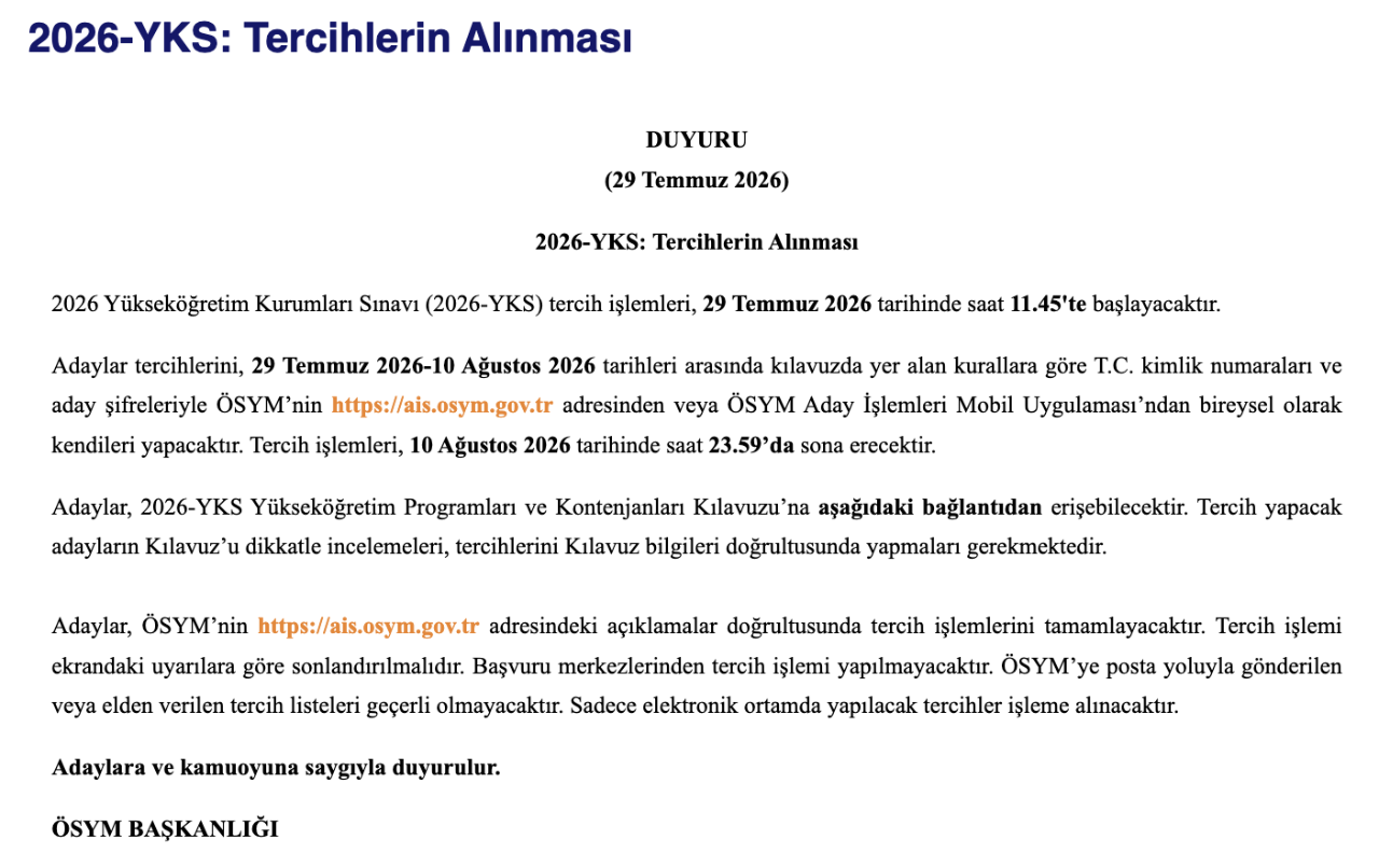 YKS tercih sonuçları ne zaman açıklanacak, 2026 YKS ek tercihler ne zaman yapılacak?