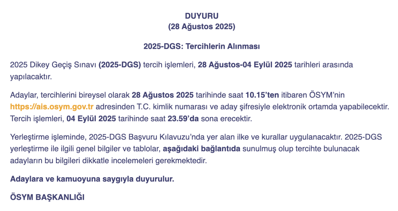 DGS sonuçları açıklandı! 2026 Dikey Geçiş Sınavı sonuç sorgulama ekranı