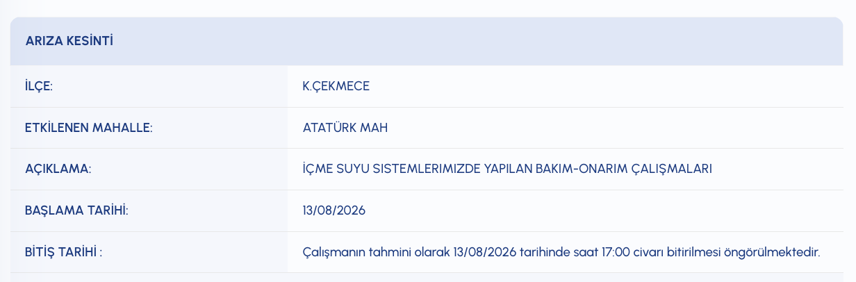 İSKİ Küçükçekmece su kesintisi 13 Ağustos! Sular ne zaman, saat kaçta gelecek?