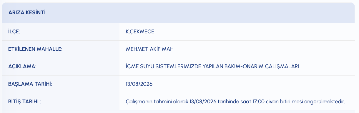 İSKİ Küçükçekmece su kesintisi 13 Ağustos! Sular ne zaman, saat kaçta gelecek?
