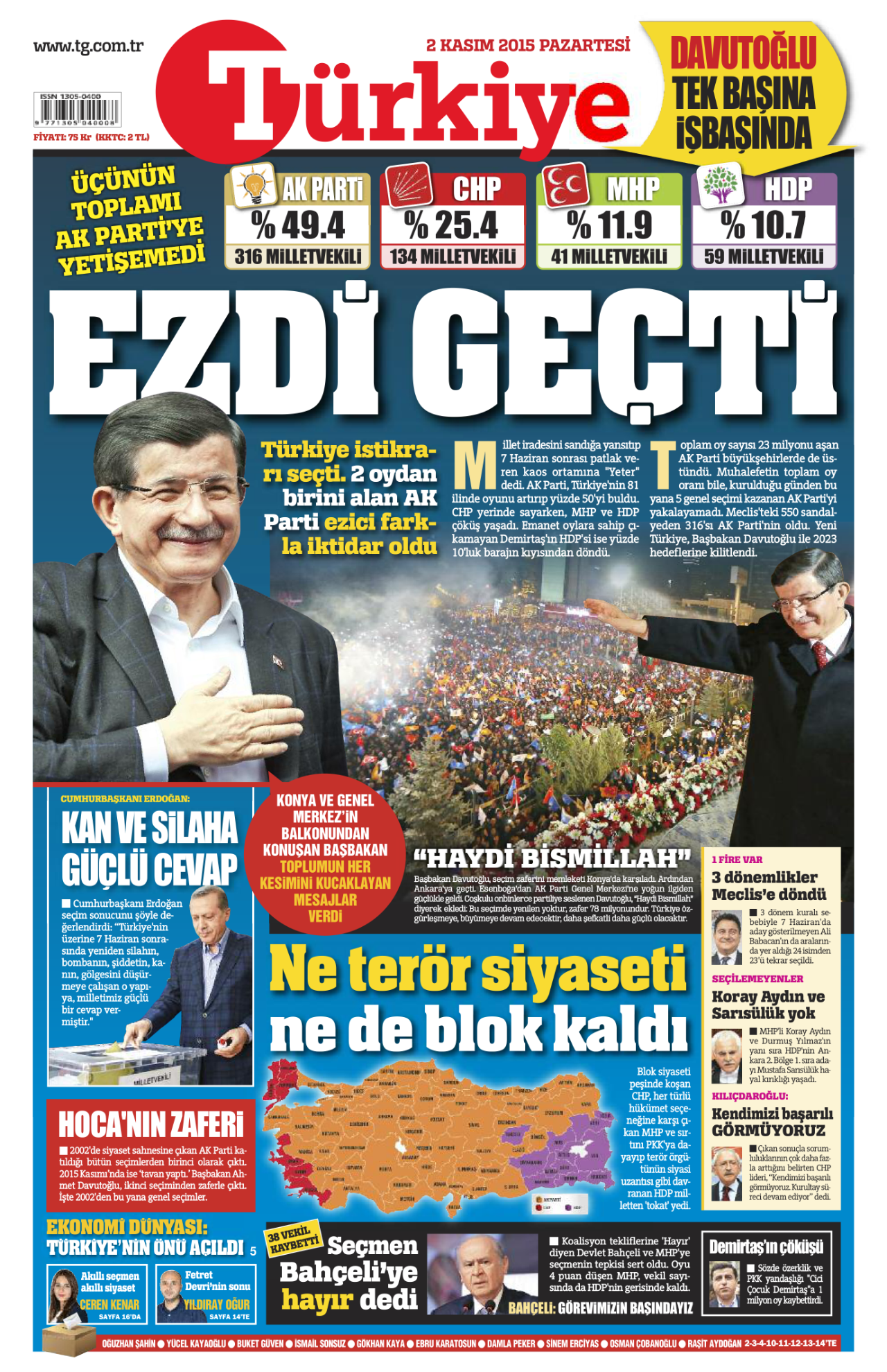 2 Kasım 2015 - Türkiye Gazetesi