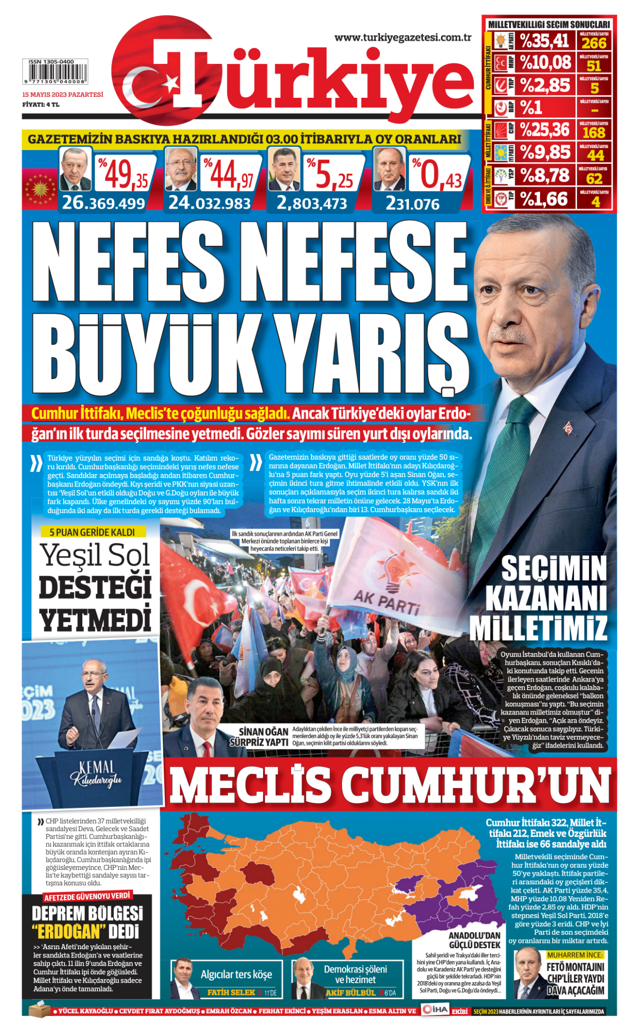 15 Mayıs 2023 - Türkiye Gazetesi