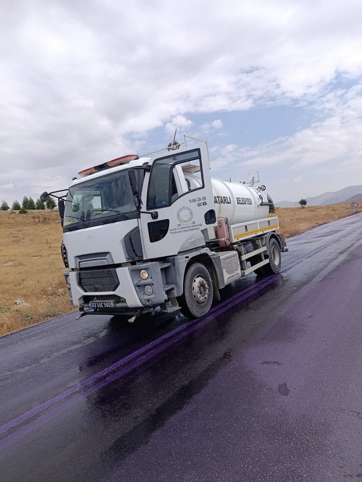 Afyonkarahisar'da yola dökülen boya araçları mor renge boyadı