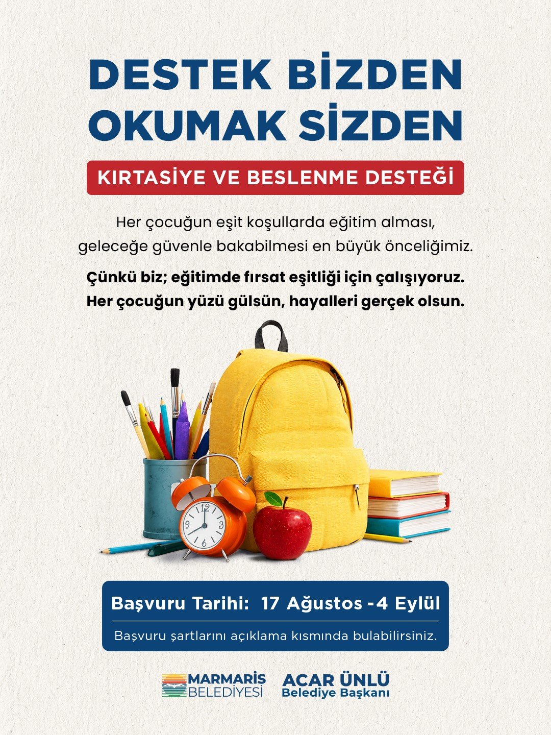 Belediyeden öğrencilere kırtasiye desteği! Başvurular başladı