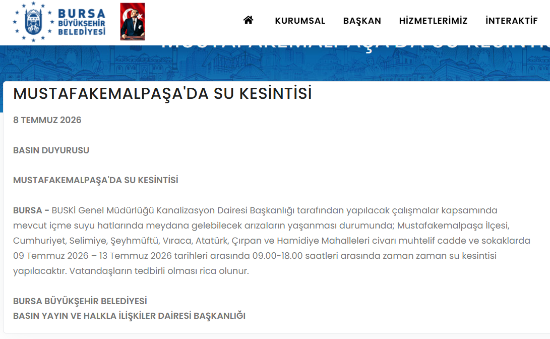Bursa Osmangazide su kesintisi! Sular ne zaman gelecek? BUSKİ duyurdu