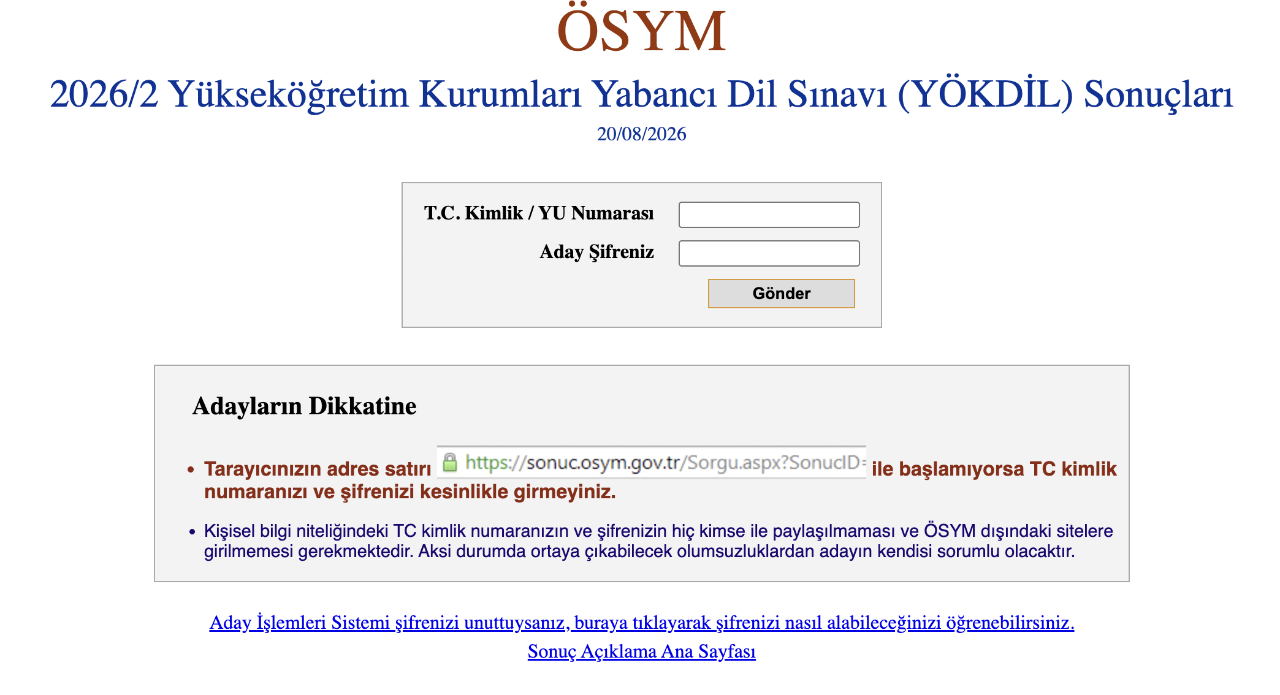 YÖKDİL/2 sonuçları açıklandı! ÖSYM YÖKDİL 2026 sonuç sorgulama ekranı