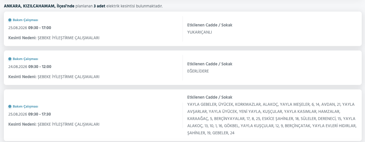 Ankara elektrik kesintisi 24-25 Ağustos Başkent Elektrik! Çankaya, Etimesgut, Sincan, Gölbaşında elektrikler ne zaman gelecek?