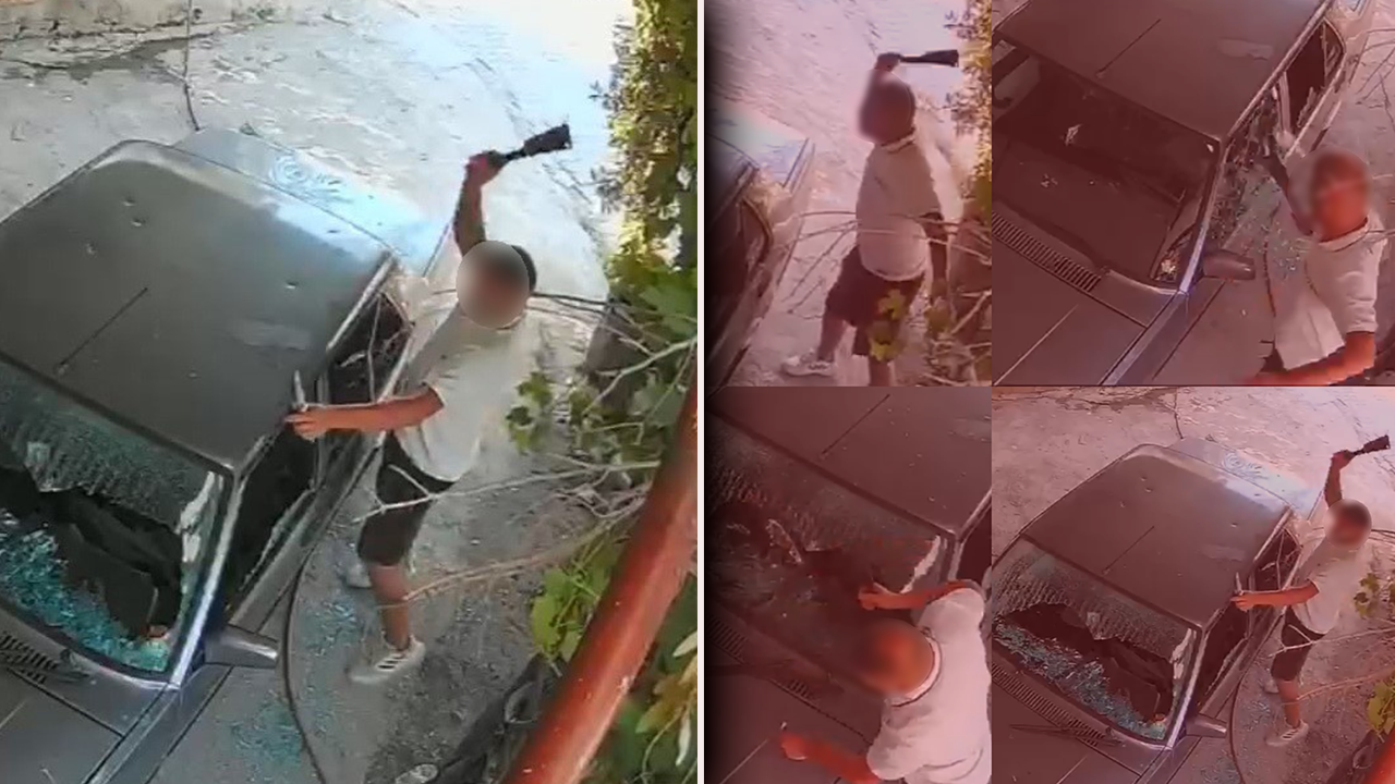 Mersin’de 3 dakikalık dehşet kamerada! Eski kız arkadaşının aracını paramparça etti 