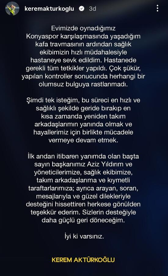 Kerem Aktürkoğlu'ndan sağlık durumu hakkında ilk açıklama