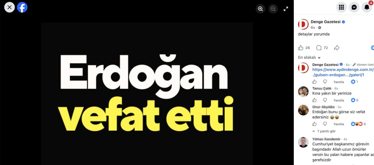 Erdoğan vefat etti  paylaşımı yapan gazeteye soruşturma!