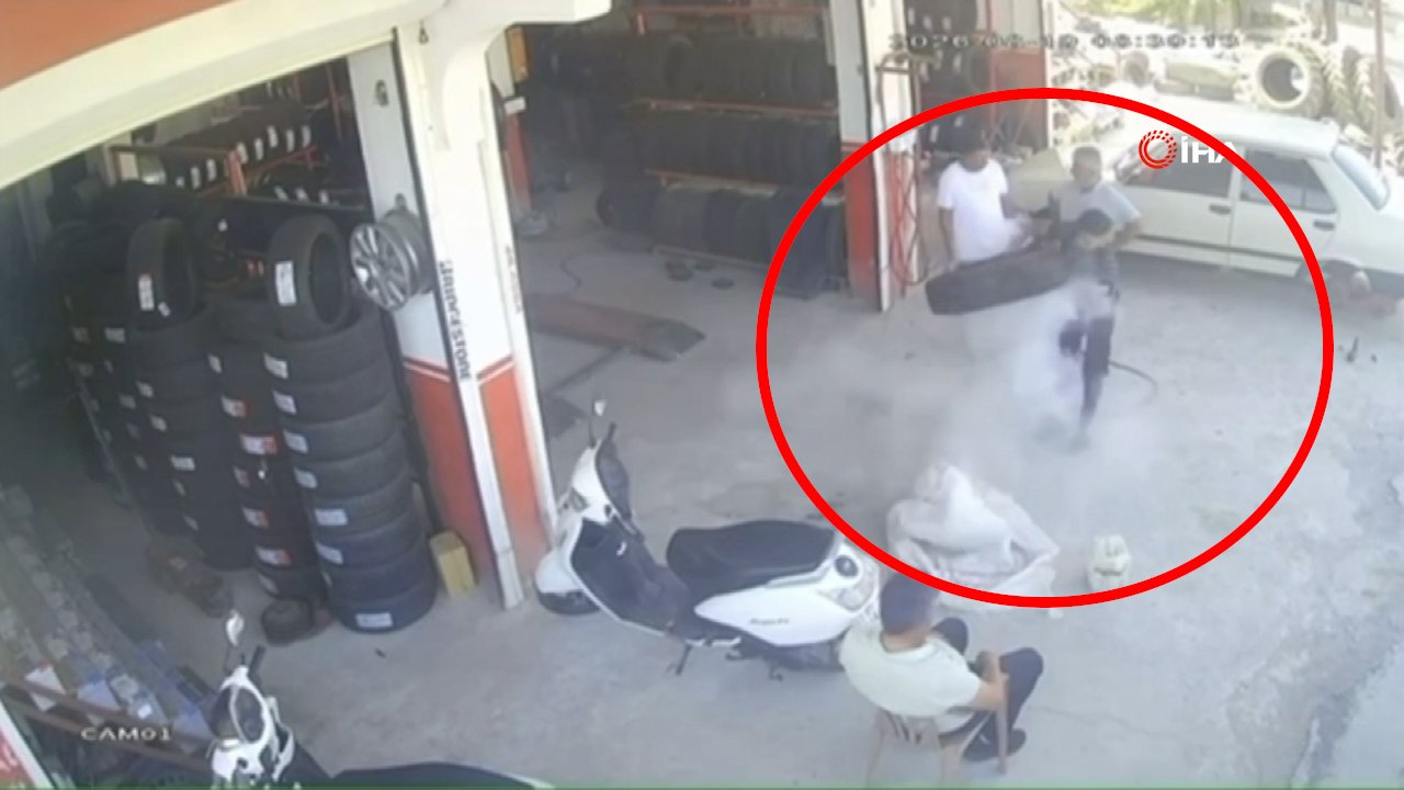 Gaziantep'te lastik bomba gibi patladı! Havaya uçan işçi ölümden döndü