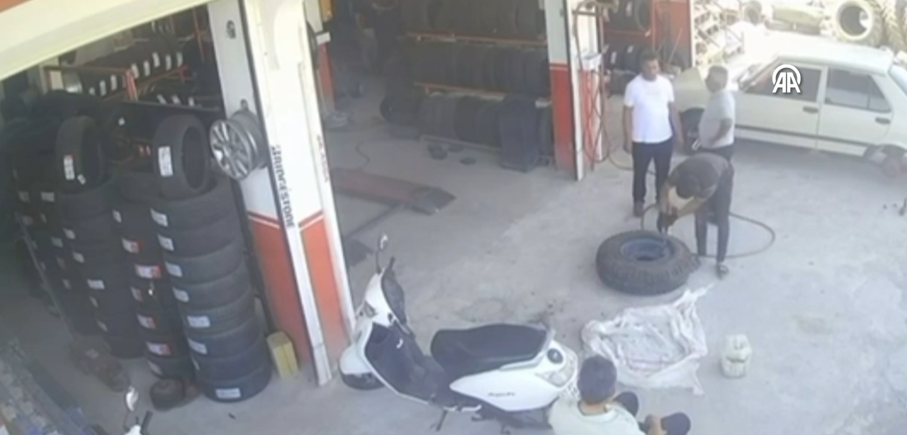 Gaziantep’te şişirilen lastik bomba gibi patladı: İşçi yere savruldu