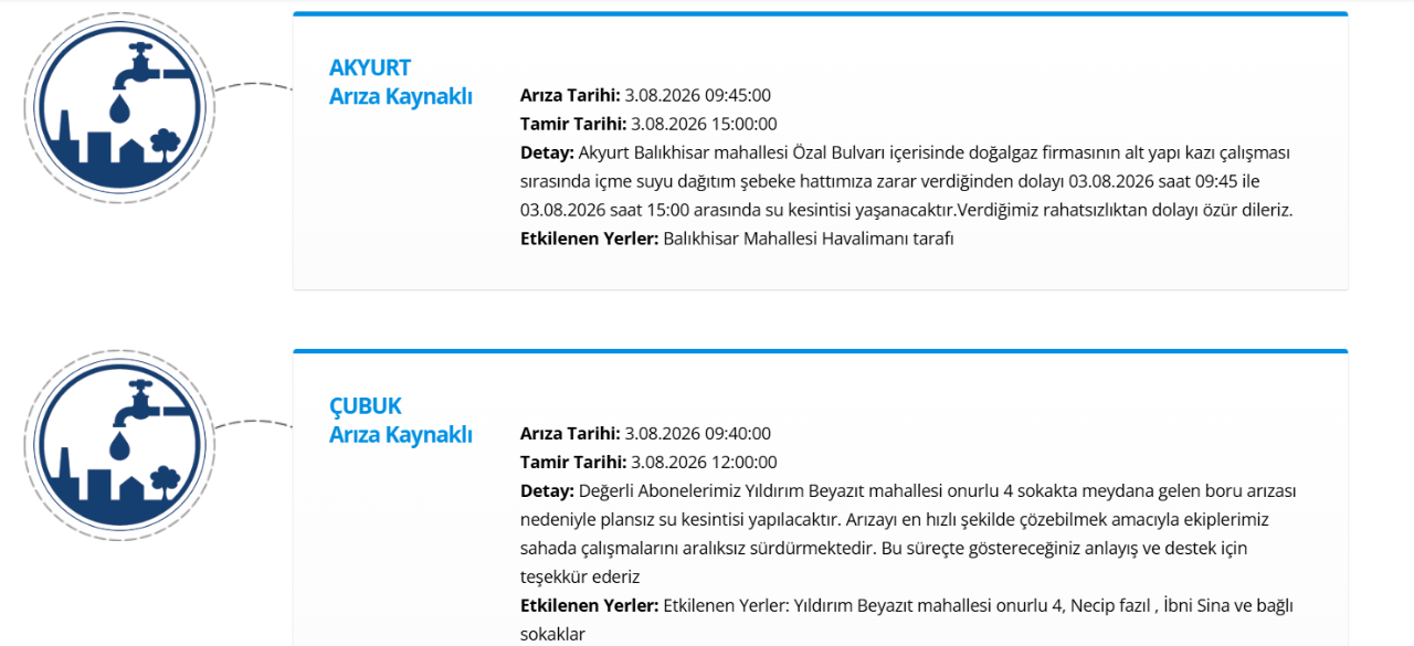 ASKİ Ankara su kesintisi! 3 Ağustos Ankara su kesintisi ne zaman bitecek?
