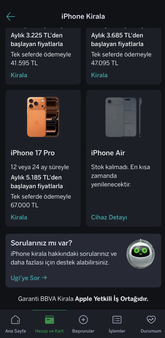 Garanti BBVA iPhone kiralama şartları neler, nasıl kiralanır, kaç taksit imkanı var? 12-24 ay kiralama dönemi başlıyor!