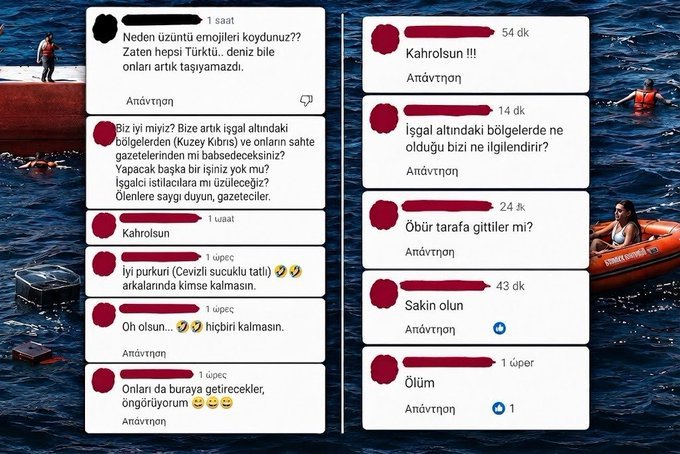KKTC’de 8 kişinin hayatını kaybettiği, 18 kişinin ise kaybolduğu gemi faciasının ardından bazı Rumlar, sosyal medyada Türkleri hedef alan nefret içerikli paylaşımlarda bulundu.