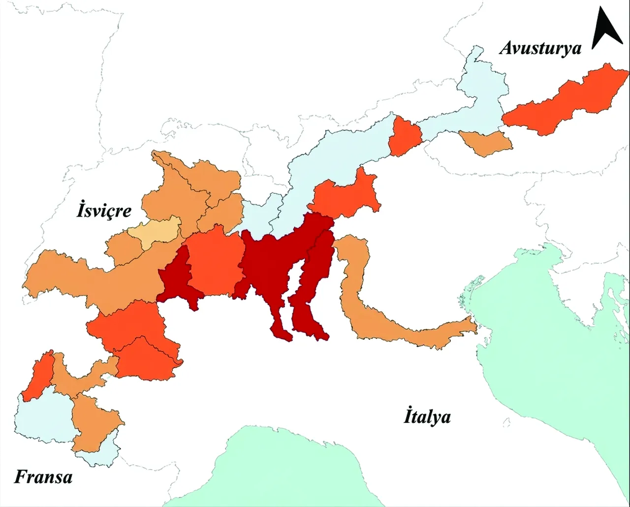 Orta Avrupa’da hilal biçiminde uzanan ve Fransa, Monako, İsviçre, İtalya, Avusturya, Almanya, Slovenya ile Lihtenştayn’ı kapsayan Alpler’de de buzullar günden güne eriyor.  Bilim adamları, başka hangi buzulların benzer bir felaket  riski altında olabileceğini haritalandırdı.