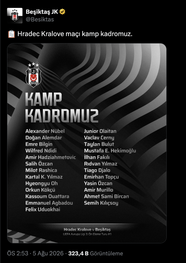 Beşiktaş Avrupa maçı ne zaman, hangi kanalda? Hradec Kralove-Beşiktaş kamp kadrosu açıklandı!