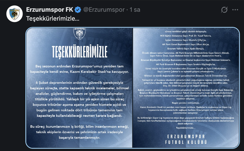 Erzurumspor Kazım Karabekir Stadyumu açıldı mı? Amedspor maçı sonrası ilk konuk Galatasaray!