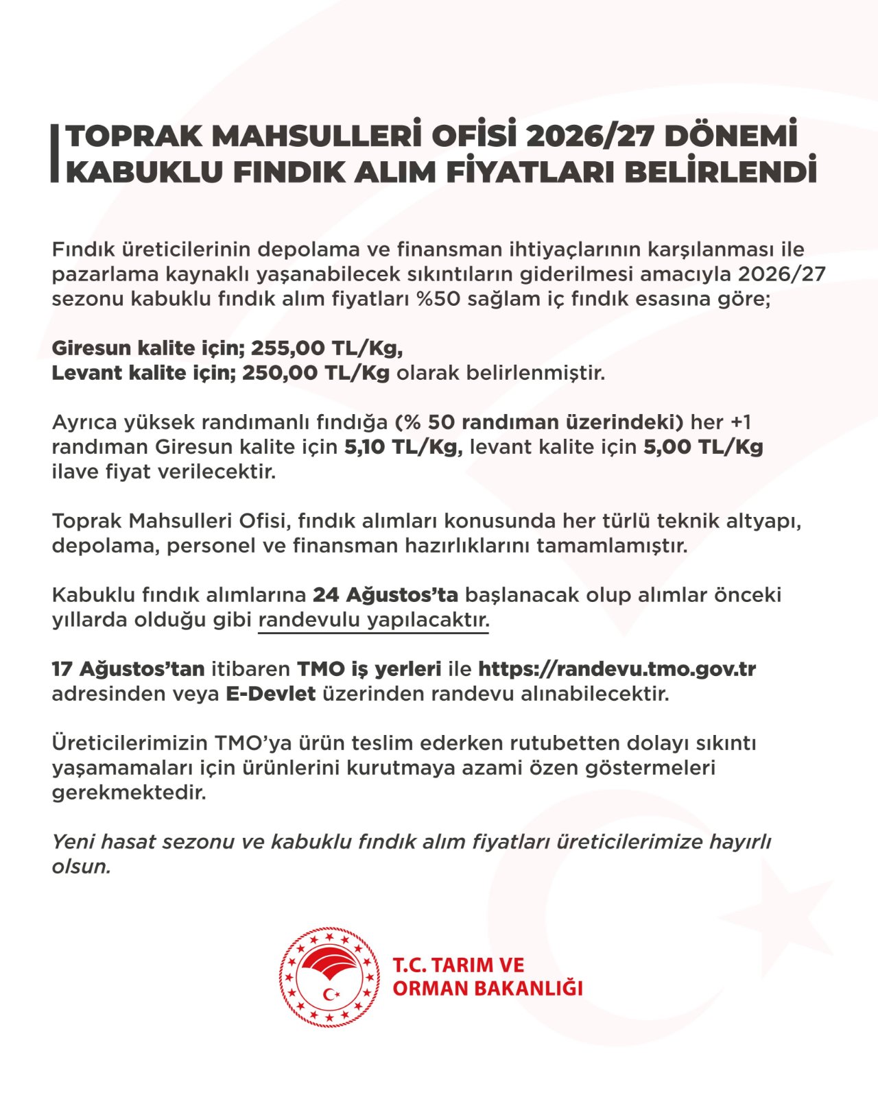 2026 TMO fındık alım fiyatları açıklandı! Fındık alım fiyatı ne kadar oldu?