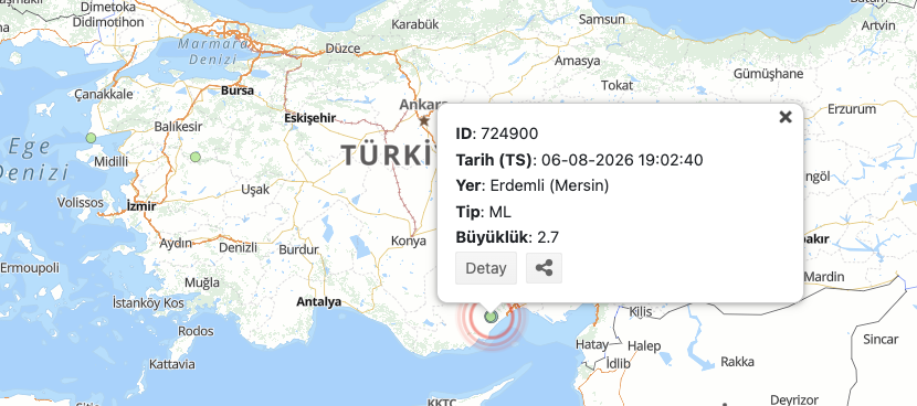 Az önce deprem mi oldu, nerede? AFAD 6 Ağustos son dakika depremler