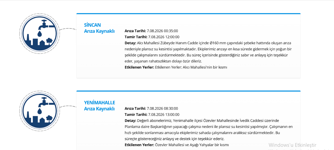 ASKİ su kesintisi 7 Ağustos 2026! Ankarada sular ne zaman gelecek?