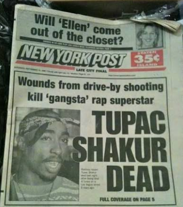 New York Post gazetesi Tupac'ın ölüm haberini manşetten duyurmuştu