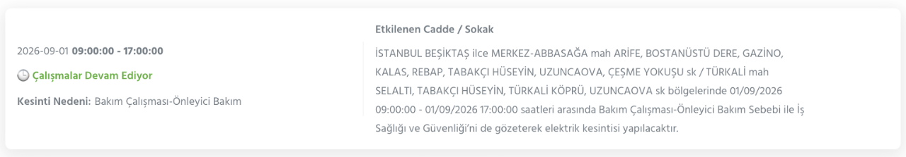 İstanbul elektrik kesintisi BEDAŞ 1-2 Eylül listesi (Bağcılar, Başakşehir, Esenyurt, Silivri, Sultangazi, Zeytinburnu)