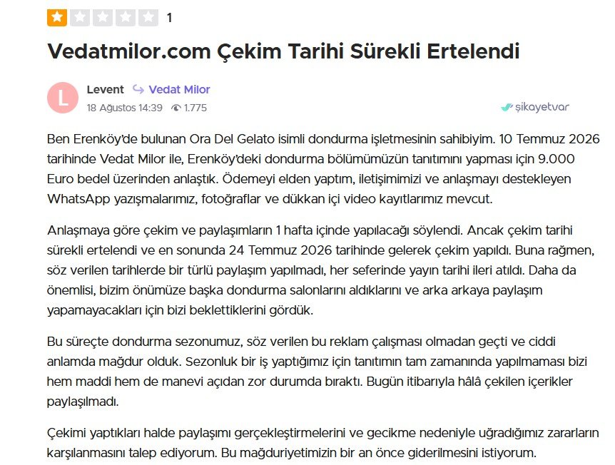 Vedat Milor hakkında şoke eden iddia: 9 bin euro aldığı mekanın tanıtımını yapmadı