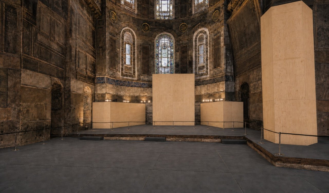 Ayasofya ziyaret yerleri geçici olarak değişiyor: Çelik platformlar kuruldu