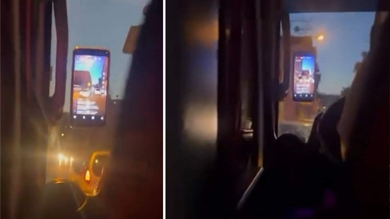 Bursa’da otobüs şoförünün canlı yayın yaptığı anlar kamerada