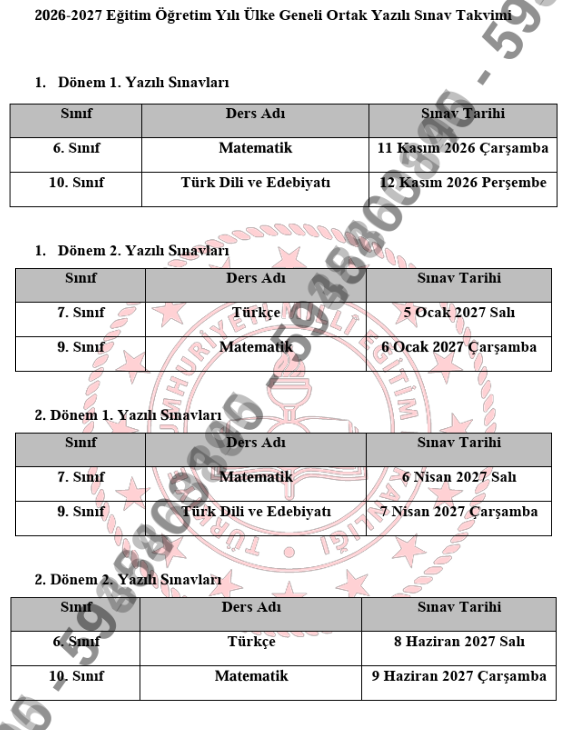 Ülke geneli ortak yazılı sınav takvimi belli oldu! Ortak sınavlar ne zaman?