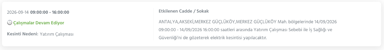 Antalya elektrik kesintisi 14-15-16-17 Eylül (AEDAŞ Konyaaltı, Alanya, Muratpaşa, Kepez, Aksu, Manavgat, Korkuteli, Serik planlı kesinti)