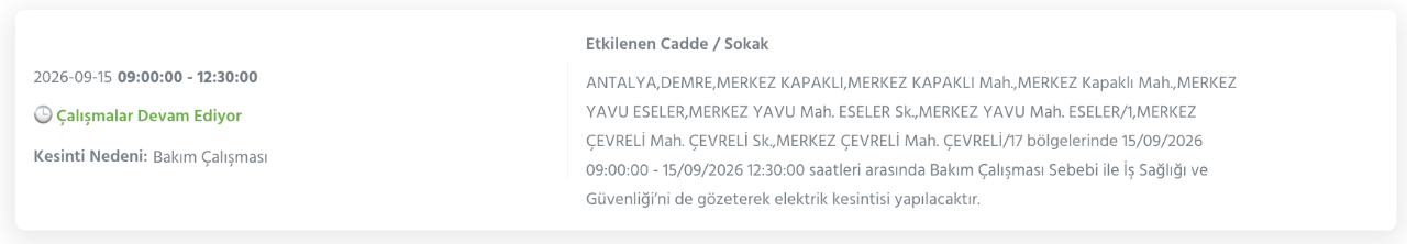 Antalya elektrik kesintisi 14-15-16-17 Eylül (AEDAŞ Konyaaltı, Alanya, Muratpaşa, Kepez, Aksu, Manavgat, Korkuteli, Serik planlı kesinti)