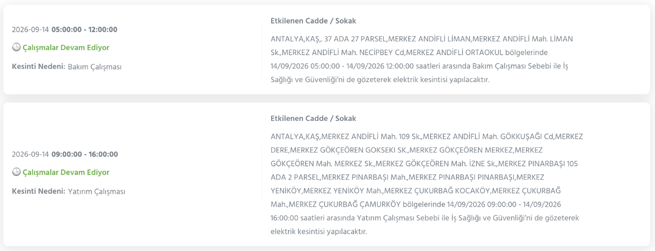 Antalya elektrik kesintisi 14-15-16-17 Eylül (AEDAŞ Konyaaltı, Alanya, Muratpaşa, Kepez, Aksu, Manavgat, Korkuteli, Serik planlı kesinti)