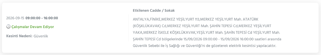 Antalya elektrik kesintisi 14-15-16-17 Eylül (AEDAŞ Konyaaltı, Alanya, Muratpaşa, Kepez, Aksu, Manavgat, Korkuteli, Serik planlı kesinti)