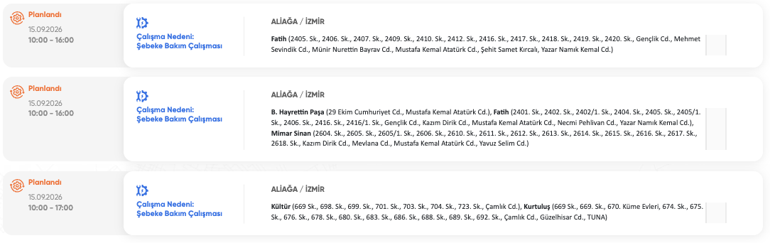 İzmir elektrik kesintisi 15-16 Eylül! GDZ Elektrik (Bornova, Urla, Buca, Bayındır, Ödemiş, Kiraz, Bergama, Menemen, Güzelbahçe, Aliağa, Tire, Çiğli, Çeşme, Karaburun, Karşıyaka, Kemalpaşa, Kınık) planlı kesinti