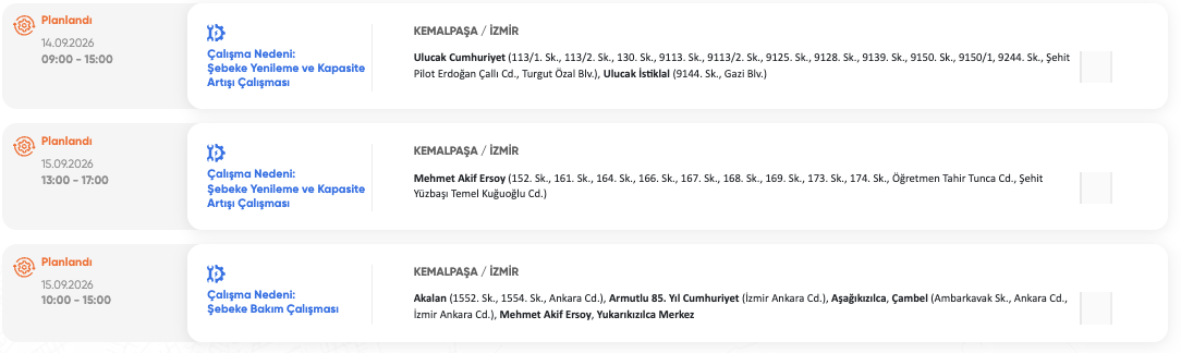 İzmir elektrik kesintisi 15-16 Eylül! GDZ Elektrik (Bornova, Urla, Buca, Bayındır, Ödemiş, Kiraz, Bergama, Menemen, Güzelbahçe, Aliağa, Tire, Çiğli, Çeşme, Karaburun, Karşıyaka, Kemalpaşa, Kınık) planlı kesinti