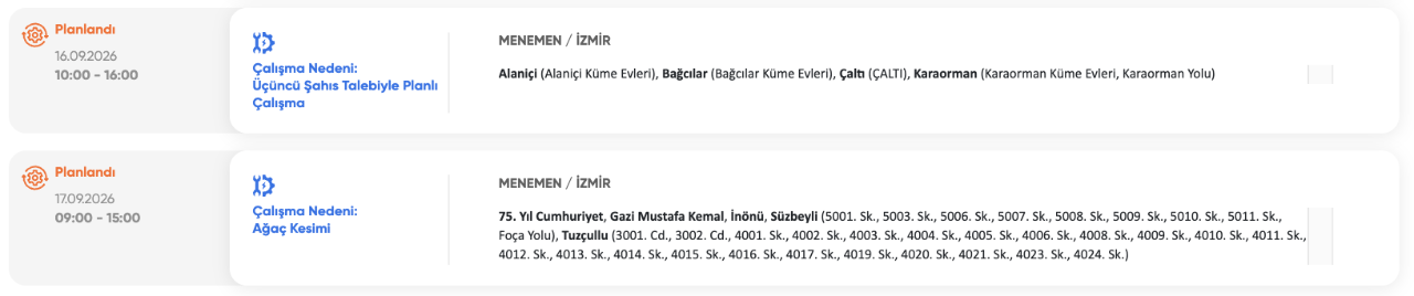 İzmir elektrik kesintisi 16-17 Eylül! GDZ Elektrik Ödemiş, Ödemiş, Kiraz, Urla, Çeşme, Bayındır, Bergama planlı kesinti listesi