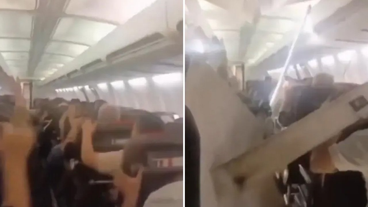 Kalkışta kabus gibi anlar! Lastiği patlayan uçağın tavanı çöktü